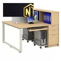 Mẫu bàn làm việc nhóm đơn giản tiện lợi có ké sách và giá đỡ máy tính được sản xuất tại Nội Thất Ngọc Thịnh